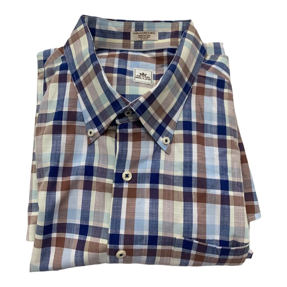 PETER MILLAR MEN'S LONG SLEEVE BUTTON UP SHIRT, BUTTON DOWN COLLAR, SIZE 2XL